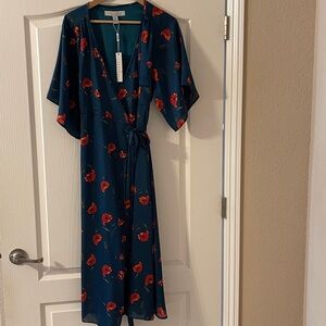 Liquorish green/teal and Red Floral Midi Dress